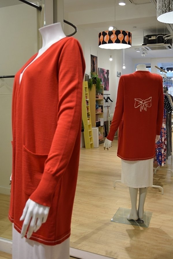 Aleksiina Design Bow Merino Wool Cardigan Red