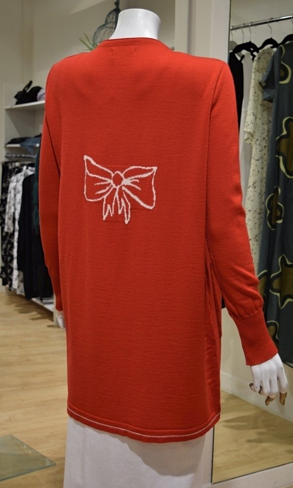 Aleksiina Design Bow Merino Wool Cardigan Red